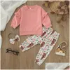 Juegos de ropa para niñas niños pequeños Manga larga volantes tshin blover tops estampados de vaca de dibujos pantalones pequeños trajes de envoltura de manta