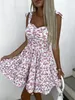 Casual Dresses 2024 Womens Strappy Short Swing Sun Ladies Summer Bohemian Floral Print Beach Mini Skater Dress