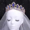 Tiaras barroco de luxo azul cristal tiara princesa rainha verde strass vermelho tiara festas de casamento acessórios de cabelo cocar