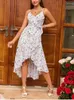 Abiti casual Summer Beach Maxi Dress Women's Floral Stampa floreale Bohémien Long Chiffon Ruffle Wrap a V Neck Flit Slip Elegant