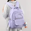 School Bags College Student Rucksack Large Capacity Casual Book Simple Nylon Solid Color Multifunctional With Pendant For Teenage Girls