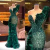 Casual Dresses 2024 Luxury One Shoulder Evening Side Slit Long Ruffles Tulle sjöjungfru Prom Glowns Sequins Beads Formal Party Ballkleider