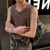 Men's Tank Tops Streetwear Mens Hip Hop Solid Color Slim Fit Sleeveless Camisoles For Men Summer Fashion Ribbed Striped Vest Shirt Man