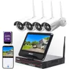 10CH Expandable Wireless Security Camera System with 10M Monitor - 4 pcs 3MP Indoor Outdoor Camera, 1 Way Audio, Night Vision, Motion Detection