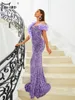 Abiti casual Missord Elegante abito da sera sirena viola sirene donne arruffate di un corpo da ballo maxi party senza maniche per spalla