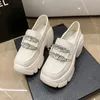 Women Wedges Chain Shoes For Woman Increasing 7CM Chunky Dad Sneakers Ladies Mary Jane Platform Leather Casual Shoes 240428