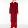 Zarif moda lüks tasarımcı ceket kaşmir ceket yün karışımı kadın ceket düz renkli yaka çift göğüslü orta uzunlukta ceket kadınları kırmızı maxmaras