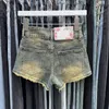 Kvinnors jeans amerikansk stil retro denimshorts för kvinnor 2024 sommar hög midja kort bantning längre ben a-linje byxor mode