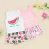 Clothing Sets Baby Kids Girls Shorts Set Sleeveless Crew Neck Letters Print Tank Top And Flower Watermelon Summer 2-piece Outfit