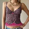 Tanks pour femmes biikpiik femmes léopard imprimé maillage camisole sexy mode en dentelle florale patchwork rose débardeur