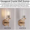 Elegant Brass Wall Sconces with Hexagonal Crystal Shade - Perfect Vanity Lights for Indoor Living Room and Bedroom Decor - Set of 2
