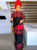 Casual Dresses Embroidery Flowers Lace African Women Loose Boubou Wedding Party Gown Traditional Two Piece Set Long Dress Robes