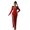 Lässige Kleider Feste Farbe sexy Schlitzpartykleid mit Bodysuit zweiteiliger Anzug Langarmer Clubkleider Weihnachtsjahr Kleidung