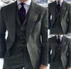 Grauer Fischgräten -Winteranzug für Männer Wolle Tweed Slim Fit formelle Bräutigam Hochzeit Smoking 3 -Stück -Set Business männliche Anzüge 240430