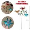 Pflanzer Töpfe großes Metall rotierender Windmühlen Schmetterling Windrotatoren mit Blumen Buntes Rasengarten Outdoor Kunstdekoration Q240429