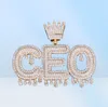 Anpassat namn Gold Silver Rosegold Crown Bail Dropp Initials Bubble Letters Chain Pendants Halsband för män Kvinnor Cubic Zircon Hip H1841371