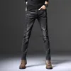 Designer Jeans for Man Black distressed jeans men's trendy slim fit small feet autumn new trend scraped trendy version versatile long pants for men