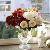 Kwiaty dekoracyjne 2pcs retro hortangea piwonia sztuczna kwiat panny młodej bukiet dekoracja domów ślubnych akcesoria po rekwizyty