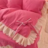 寝具セット韓国のプリンセススタイルセット柔らかい厚い羽毛布団カバーベッドシートスカートと枕カバーかわいい弓の女の子ピンクの快適さ