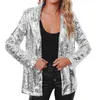 Women's Jackets Solid Color Cardigan Chic Sequin Lapel Office Work Jacket Open Front Coat Stylish Clubwear For Casual Formal