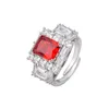 Choucong Marke Eheringe Luxusschmuck Real 925 Sterling Silber Radiant Form Amethyst Ruby Moissanite CZ Diamond Gemstones Party Frauen offener Ring einstellbar