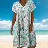 Lässige Kleider Mode Frauen Sommer floral bedruckt V-Ausschnitt Kurzarm Party Kleid Female Elegant Vintage Bohemian Long