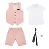 Summer Boys Teenage Kleid Kinder koreanische Version des Weste mit Weste des Jungen-Performance-Weste Vier-teiliges Set (Weste + Hosen + Hemd + Krawatte) und eine kostenlose Brosche