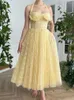 Robes de fête Smileven Jaune une ligne en dentelle de bal Robe de bal Halter Longle Longueur de la cheville CORSET CORSET ROBLES