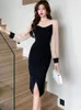 Lässige Kleider Black Patchwork Mesh Diamonds Luxusparty Vestidos Frauen Herbst Winter Winter Elegante Abschlussballkleidung 2024 Korean Bodycon Abend