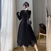 Casual Dresses 2024 Autumn And Winter Beige Knitted Dress Women Half Turtleneck Long Sleeve Black Mesh Elegant Bottoming Sweater