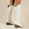 Botlar diz boyu kauçuk kadınlar için modern 2024 Kış Meydanı Heel Ladies Ayakkabı Slip-On Sinlu Ayak Parçası Botas Mujer