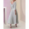 Ligne de sier le gris une robe mère mariée V dos Plus Taille de mariage invité Wear Elegant Bateau Necy Tea Longue