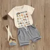 Kläder set Little Boy Girl Summer Outfit Cute Animal Print Round Neck Short Sleeve Tops Elastic midjeshorts Baby Toddler Set