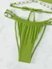 Costumi da bagno femminile di lusso di lusso design bikini set 2024 Donne Solid Grn Halter Bandage Croce Spingta Up Swimsuit Bareding costume da bagno Y240429