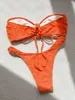 Dames badmode sexy bandeau bikini 2024 vrouwen front tie oranje wit push up micro zwempak braziliaanse uitsparing badpak pleit smest -zwemkleding y240429