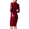 Robes décontractées Wetlook PVC robe pleine manche gaine Big Bow Mock Nou Faux Latex Bodycon Madi Bure