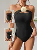 Kvinnors badkläder Peachtan Black One Piece Swimsuit Woman 2023 Luxury Bandeau Swimwear Korea Style Brud Swimsuit Beachwear Monokini Bodysuit Y240429