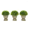Dekorativa blommor konstgjorda podocarpus gräsverk i betongkruka - faux inomhus prydnadspottad topiary runda uppsättning av 3 7,5 "