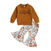 Zestawy odzieży Dzieci Baby Girl Fall Stroje Modne Listy Bluzy Długie rękawy Dypina Flary Flare Pants 2pcs Halloween Ubrania