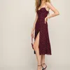 Abiti casual Donne sexy Women Midi Long Ord Slit Flitta Holiday in stile francese retrò nero con rosa rosa stampato a filo ad allacciatura