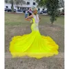 Satin Dress Prom Yellow Long 2024 For Black Girls Beading Sequins Lace Ruffles Evening Birthday Party Gown Vestidos