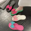 EVA Slippers With Cute Bow Pink Green Rubber Flats Flip Flops For Womens Ladies Girls Summer Sandals Beach Room Shoes soft