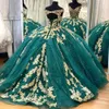 Zielona złota koronkowa aplikacja szmaragd sukienki Quinceanera Suknia balowa meksykański rok szesnastka słodkiej sukienki na bal