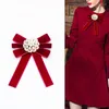 Bow Ties Fashion Woman Female Retro Pearl Tie Brosch Solid Color Velvet Antique Fabric Corsage Pin Up Shirt Women's