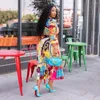 Robes décontractées 2024 printemps / été robe africaine Femmes Art Print Patché à plipe avec 3/4 manches BodyCon Vestido Feminino