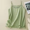 Women's Tanks Cotton And Linen Sleeveless Top Women Loose Retro Embroidery Spaghetti Strap Tank Casual Comfort Solid Summer & Camis