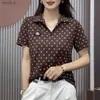 Women's T-Shirt Polo neck womens short sleeved T-shirt womens floral clothing fashionable with collar luxury sales for teenagers V-shaped cuteWX
