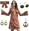 5pcs Conjunto 60s 70S Mulheres acessórios hippie de fantasia Hippie Disco Discos Halloween Boho Vestido hippie de queda 240415