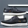 Casual Shoes Yomior Spring Summer Fashion Soft Leather Men Lace-Up Loafers Flats Work Breathable Sneakers Black Blue