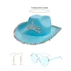 Beret 3pcs Dangle Earring okulary przeciwsłoneczne kowbojowy kapelusz na maskarady imprez